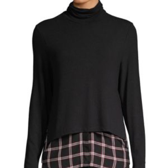 Generation Love Tops - Generation Love Marta Plaid Double-layer Turtleneck Top In Black Plaid